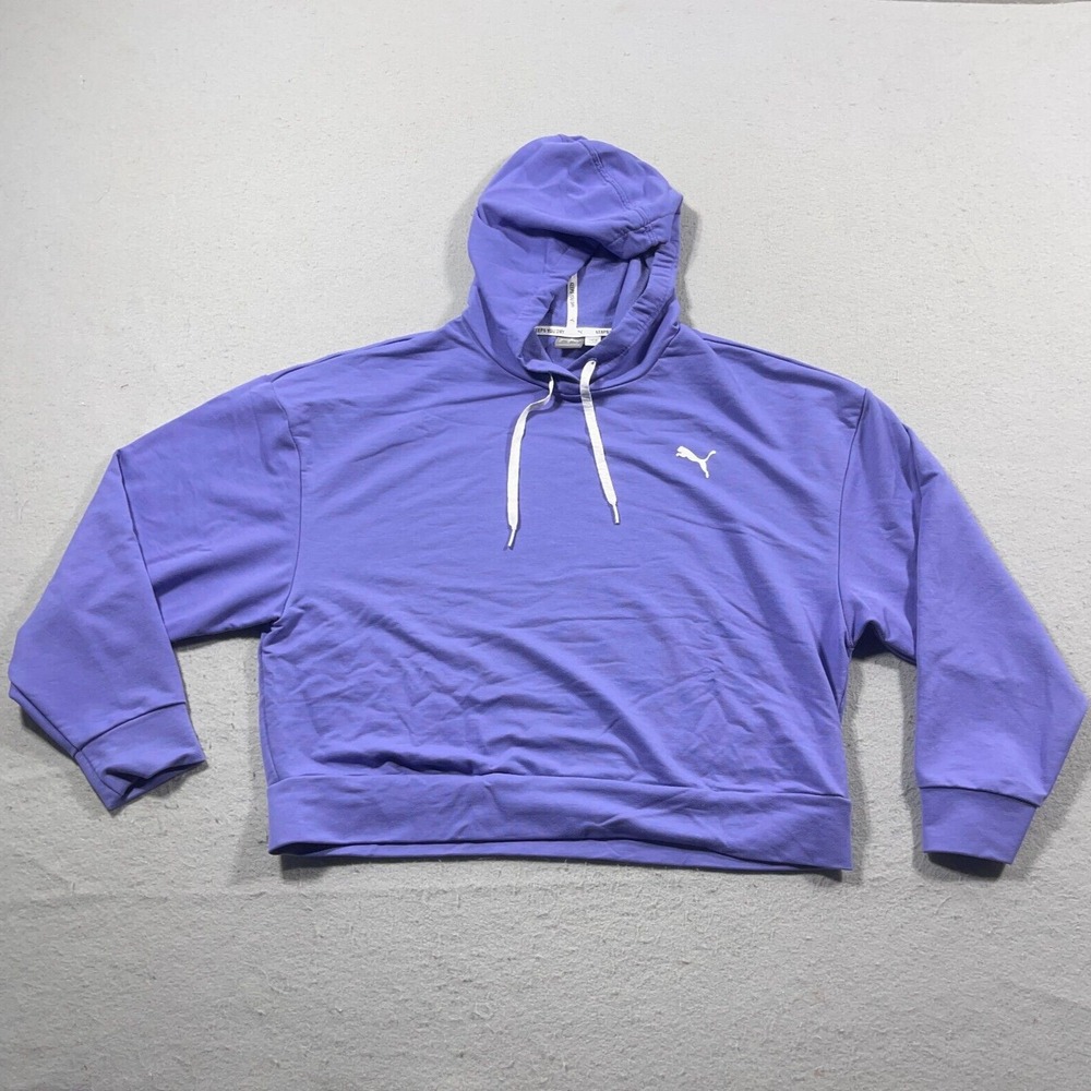 Puma Cropped Hoodie Women Large Relaxed Fit Purple Athleisure Sweatshirt Sporty